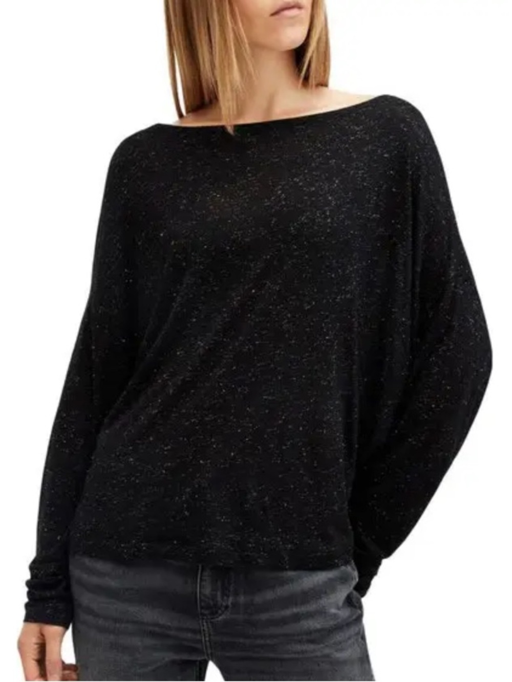 AllSaints Shimmer Black Metallic Speckle Long Sleeve Top - Picture 4 of 12